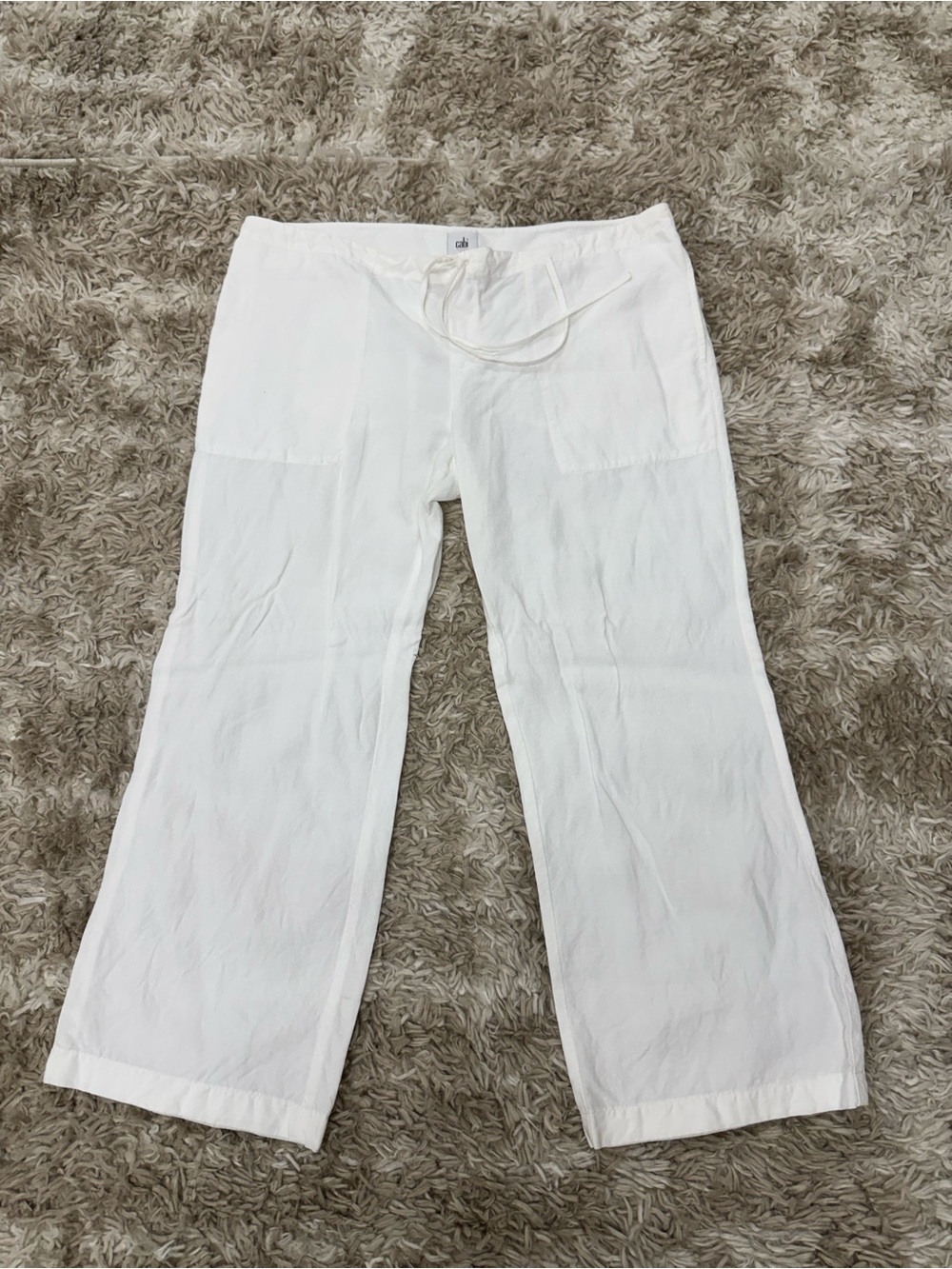 CAbi White Linen-Blend Drawstring Chinos